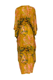 Current Boutique-Bel Kazan - Mustard Yellow w/ Multicolor Floral Print Cover Up Dress One Size