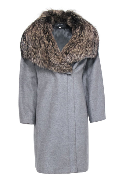Current Boutique-Belle Fare - Grey Cashmere Coat w/ Fox Fur Trim Sz S