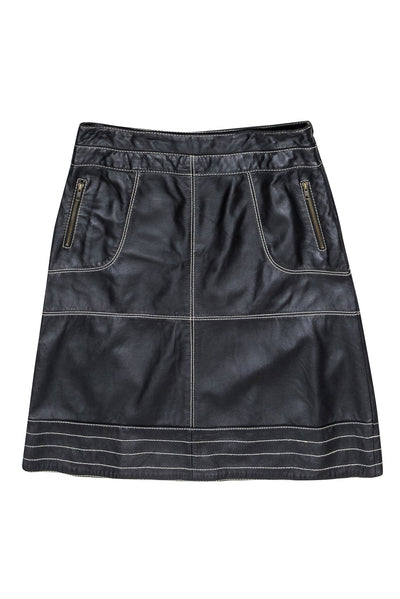 Current Boutique-Benedikte Utzon - Dark Brown Leather Skirt w/ Contrast Stitching Sz L