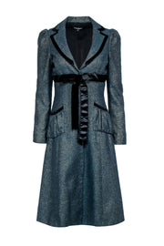 Current Boutique-Betsey Johnson - Green Lurex Coat w/ Velvet Trimming Sz 6
