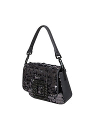 Current Boutique-Bibi Lou - Grey Faux Leather & Pewter Sequin Top Handle Mini Bag