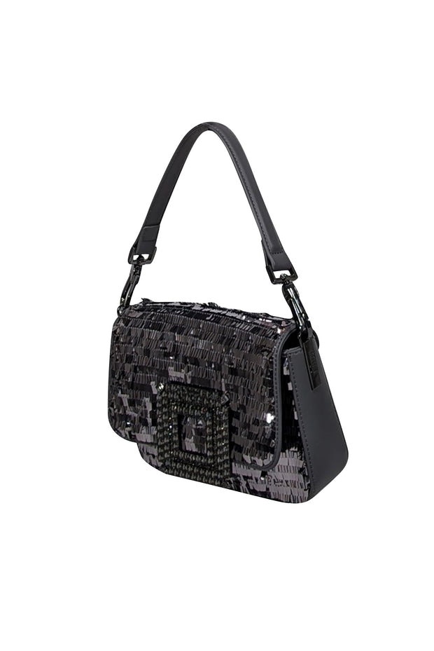 Current Boutique-Bibi Lou - Grey Faux Leather & Pewter Sequin Top Handle Mini Bag