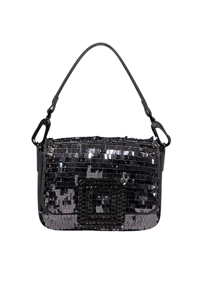 Current Boutique-Bibi Lou - Grey Faux Leather & Pewter Sequin Top Handle Mini Bag