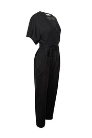 Current Boutique-Billy Reid - Black Silk Short Sleeve Belted Jumpsuit Sz S