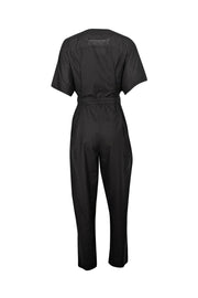 Current Boutique-Billy Reid - Black Silk Short Sleeve Belted Jumpsuit Sz S