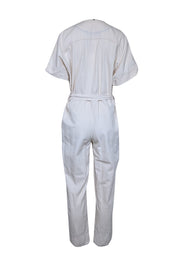 Current Boutique-Billy Reid - Cream Short Sleeve Jumpsuit w/ Waist Tie Sz S