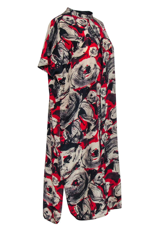 Current Boutique-Billy Reid - Red, Cream, & Black Print Silk Shirt Dress Sz M