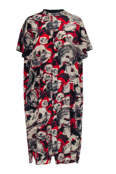 Current Boutique-Billy Reid - Red, Cream, & Black Print Silk Shirt Dress Sz M