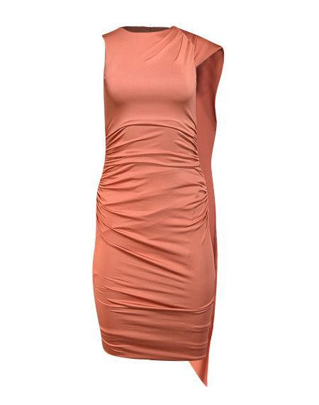 Current Boutique-Black Halo - Copper Orange Ruched One Shoulder Cape Dress Sz 0