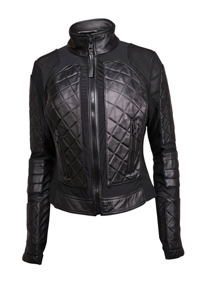 Current Boutique-Blanc Noir - Black Leather & Mesh Moto Jacket Sz L