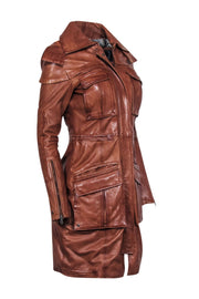 Current Boutique-Bod & Christensen - Chestnut Brown Long Leather Jacket Sz S