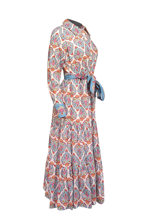 Current Boutique-Boden - White w/ Pink & Blue Paisley Print Cotton Midi Dress Sz 4