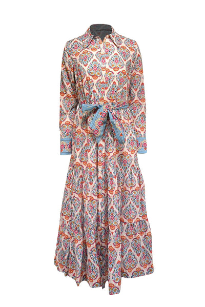 Current Boutique-Boden - White w/ Pink & Blue Paisley Print Cotton Midi Dress Sz 4