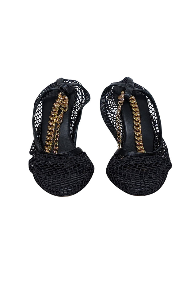 Current Boutique-Bottega Veneta - Black Mesh Detail Heel w/ Chain Strap Sz 9