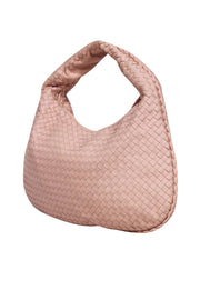 Current Boutique-Bottega Veneta - Blush Pink Woven Leather "Intrecciato"Shoulder Bag