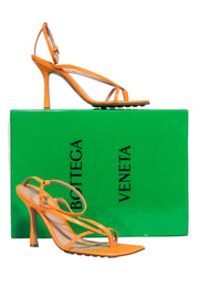 Current Boutique-Bottega Veneta - Orange Leather Square Open Toe Pump Sz 8.5