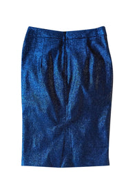 Current Boutique-Boutique Moschino - Blue Metallic Ruched Pencil Skirt Sz 6