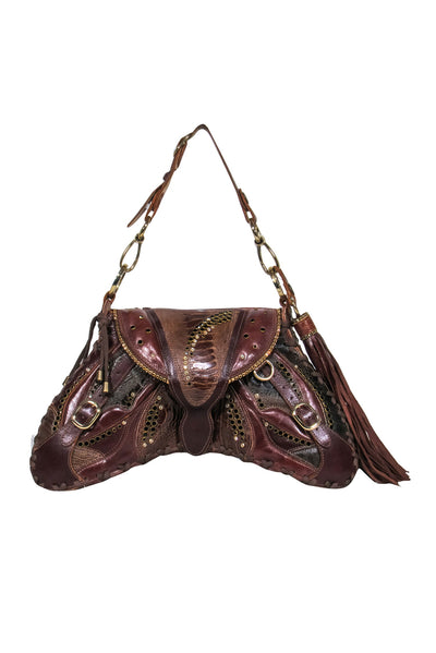 Current Boutique-Bracher Edmen - Brown Leather Jewel Detail Butterfly Shoulder Bag