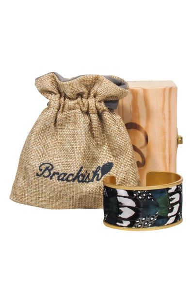Current Boutique-Brackish - Green, Navy, & Gold Feather Cuff Bracelet