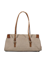 Current Boutique-Brahmin - Beige Woven Bag w/ Croc Embossed Leather Trims