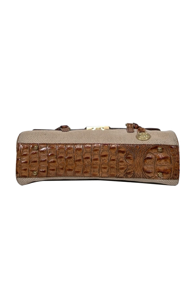 Current Boutique-Brahmin - Beige Woven Bag w/ Croc Embossed Leather Trims