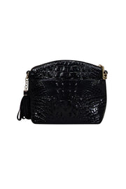 Current Boutique-Brahmin - Black Croc Embossed Sides w/ Gold Studded Front Detail Shoulder Bag