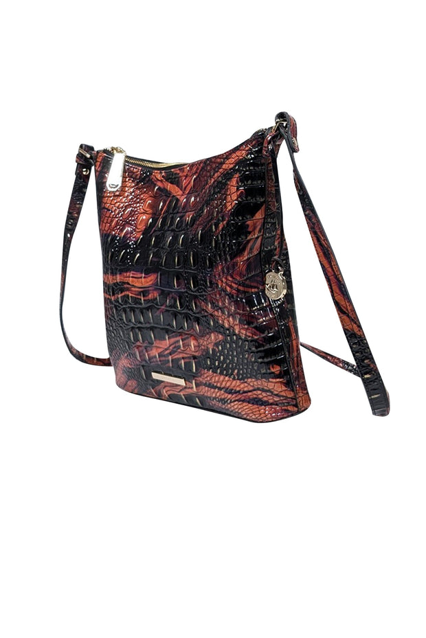 Current Boutique-Brahmin - Orange & Black Croc Embossed Crossbody Bag