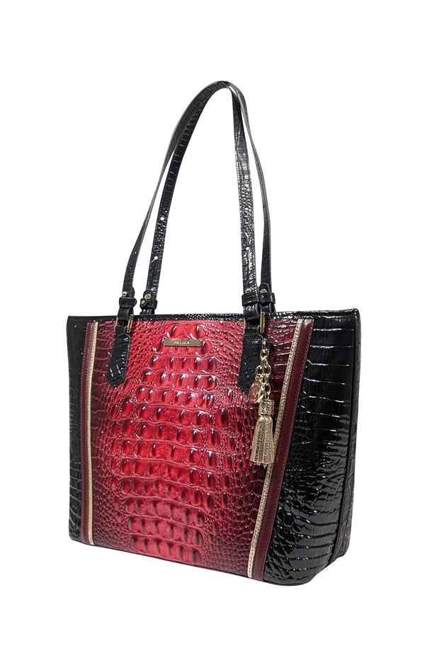 Current Boutique-Brahmin - Pink, Maroon, & Black Croc Embossed Tote Bag