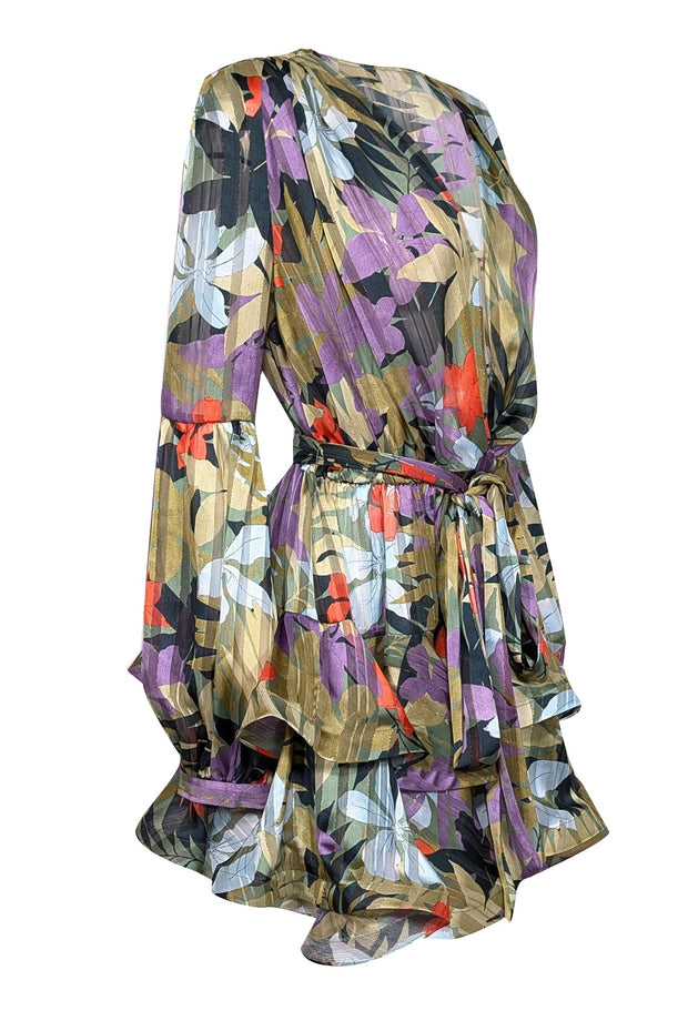 Current Boutique-Bronx & Banco - Green w/ Multi Color Tropical Print Ruffled Hem Mini Dress Sz 8