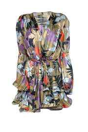 Current Boutique-Bronx & Banco - Green w/ Multi Color Tropical Print Ruffled Hem Mini Dress Sz 8
