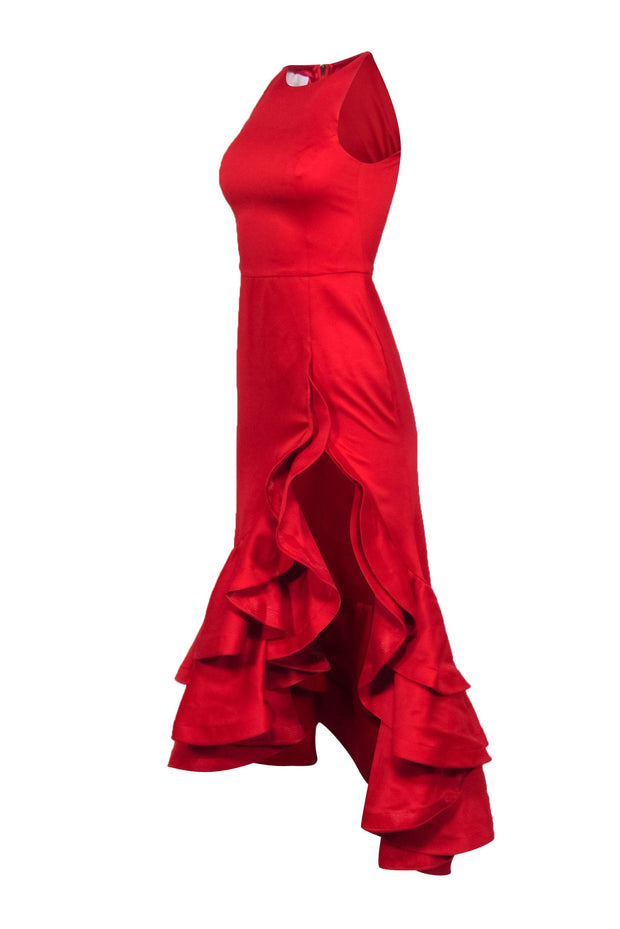 Current Boutique-Bronx & Banco - Red Sleeveless Ruffle Hem High Low Gown Sz 2