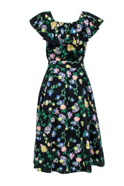 Current Boutique-Brooks Brothers - Black Off-the-Shoulder Midi Dress w/ Floral Embroidery Sz 4