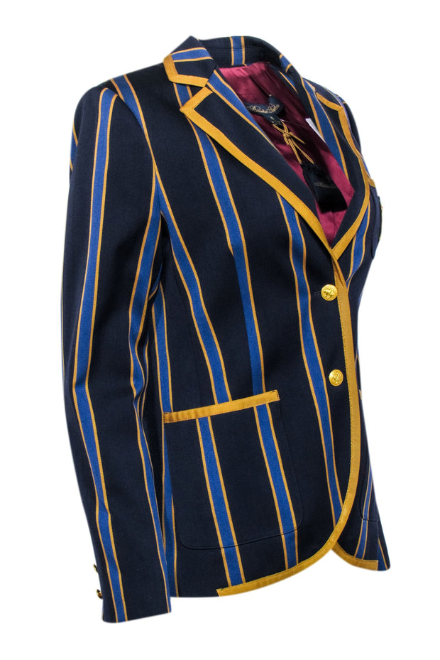 Current Boutique-Brooks Brothers - Navy, Blue, & Gold Striped Wool Blend Blazer Sz 6