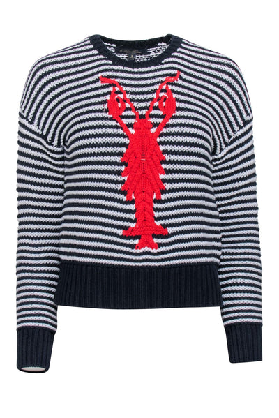 Current Boutique-Brooks Brothers - Navy & White Cotton Sweater w/ Lobster Applique Sz M