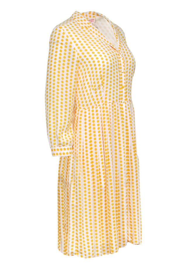 Current Boutique-Brooks Brothers - White & Yellow Polka Dot Print Pleated Shirt Dress Sz 6