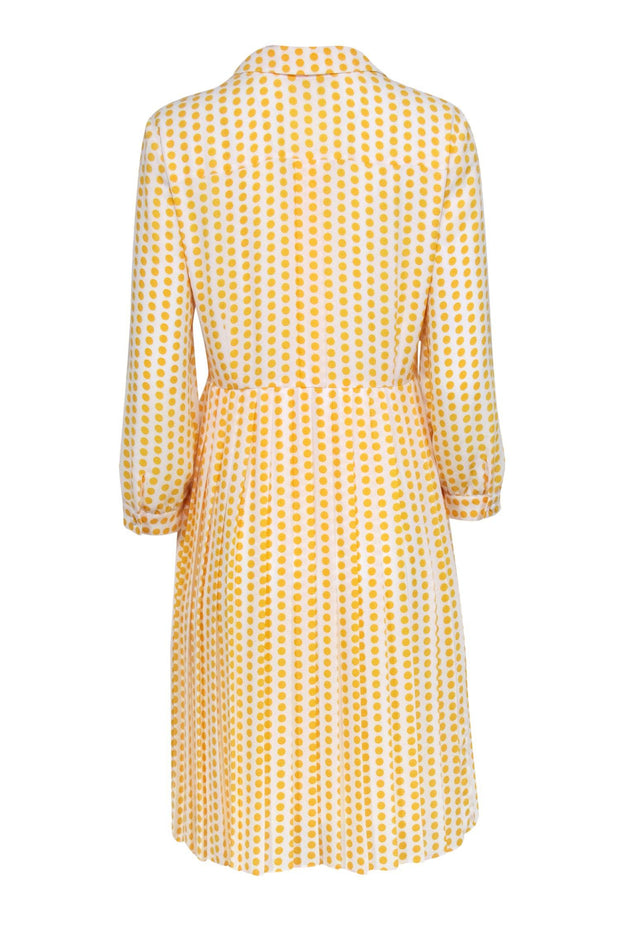 Current Boutique-Brooks Brothers - White & Yellow Polka Dot Print Pleated Shirt Dress Sz 6