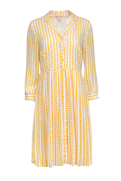 Current Boutique-Brooks Brothers - White & Yellow Polka Dot Print Pleated Shirt Dress Sz 6