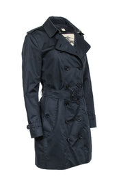 Current Boutique-Burberry - Black Cotton Blend Double Breasted Button Trench Coat Sz 10