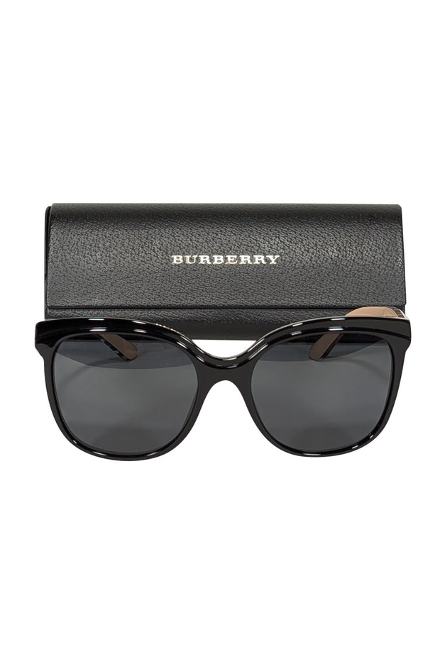 Current Boutique-Burberry - Black Frames with Abstract Tartan Plaid Legs Sunglasses