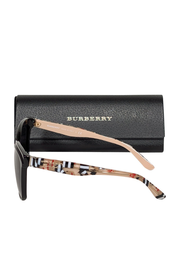 Current Boutique-Burberry - Black Frames with Abstract Tartan Plaid Legs Sunglasses