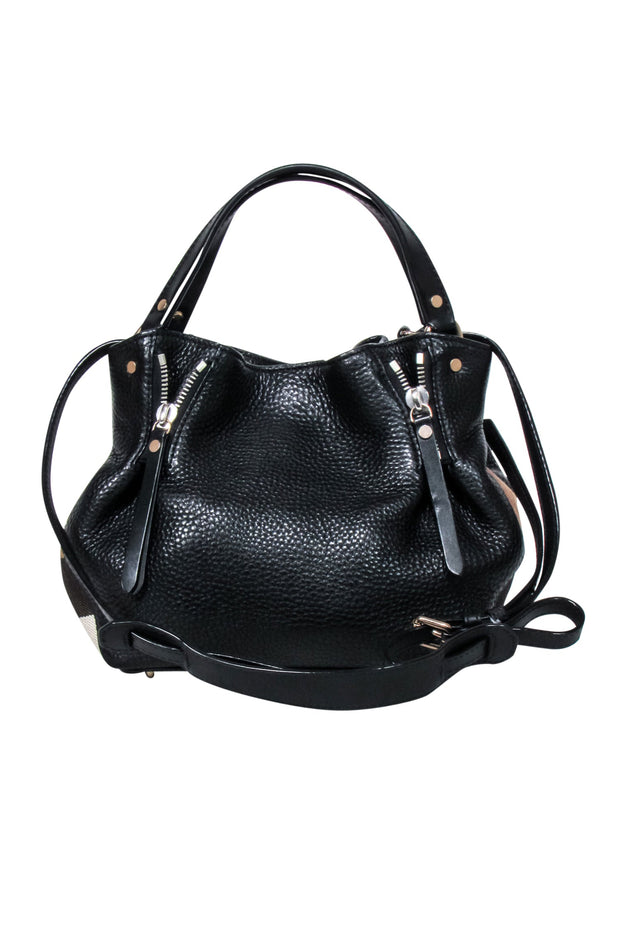 Current Boutique-Burberry - Black Leather w/ Signature Plaid Sides Crossbody Bag
