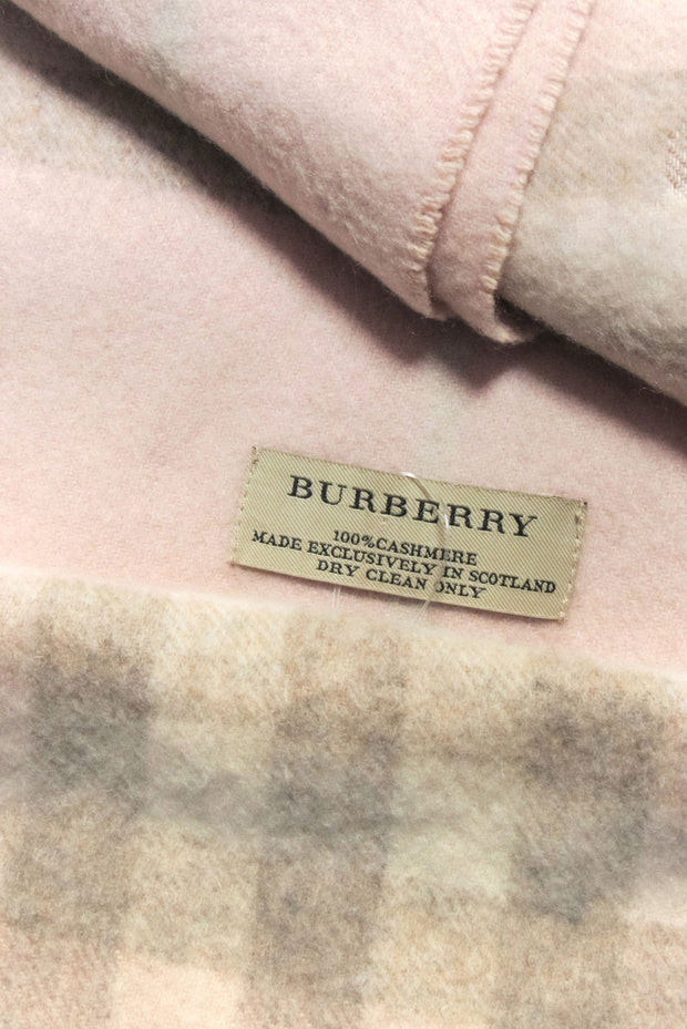 Current Boutique-Burberry - Blush, Beige & Cream Plaid Fringe Hem Cashmere Scarf