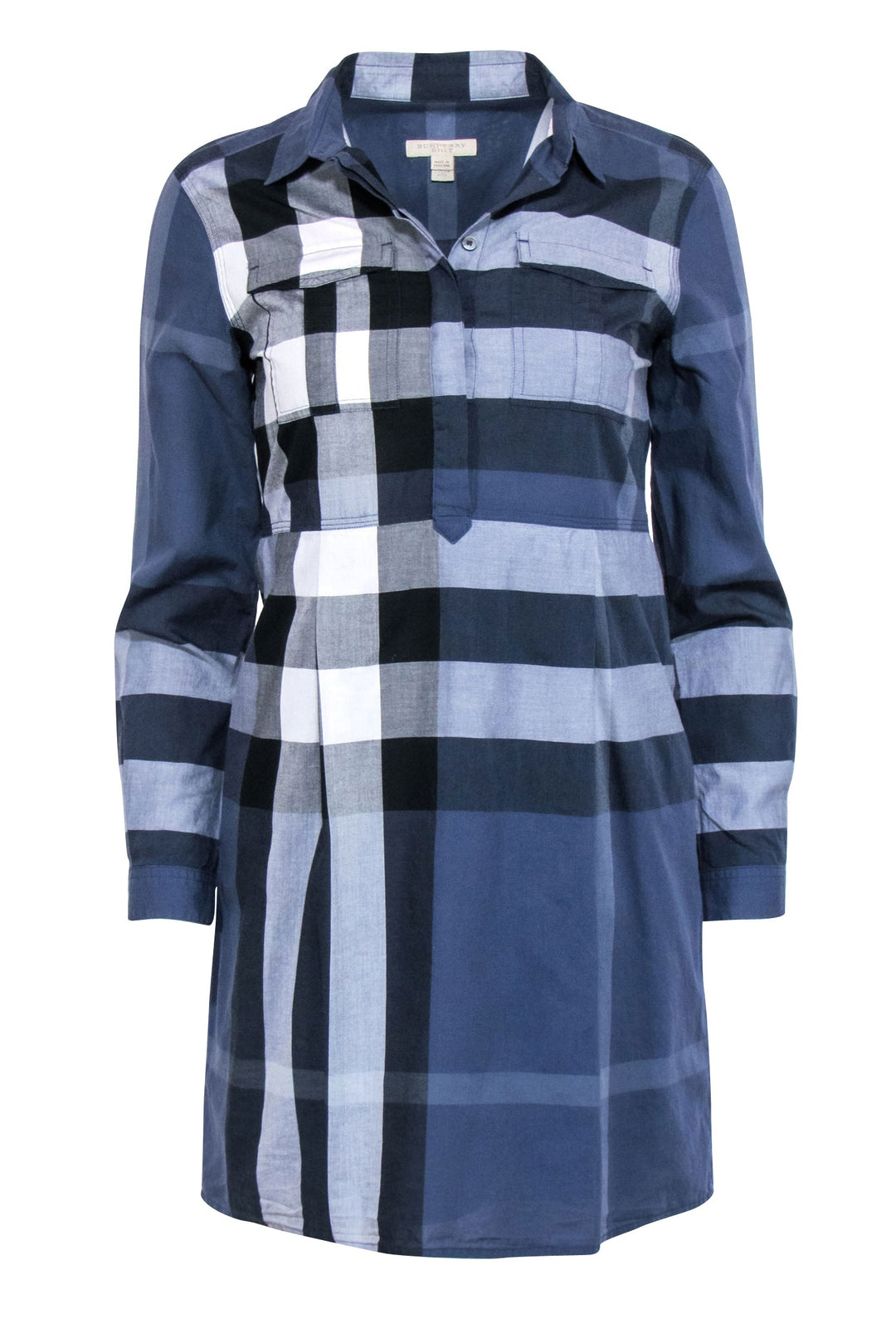 Burberry Brit Navy Plaid Long Sleeve Dress Sz 4 Current Boutique