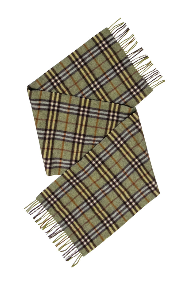 Burberry - Green & Brown Plaid Cashmere Scarf – Current Boutique