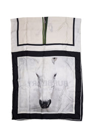 Current Boutique-Burberry - Ivory Silk Scarf w/ Logo Font & Horse Face Print Scarf