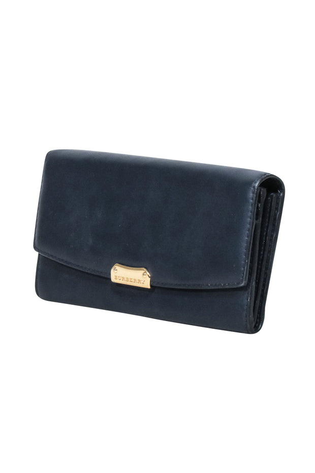 Current Boutique-Burberry - Navy Leather Long Wallet