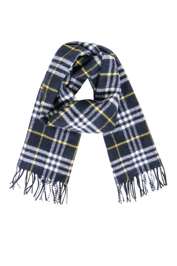 Current Boutique-Burberry - Navy, White, & Yellow Plaid Lambswool Scarf