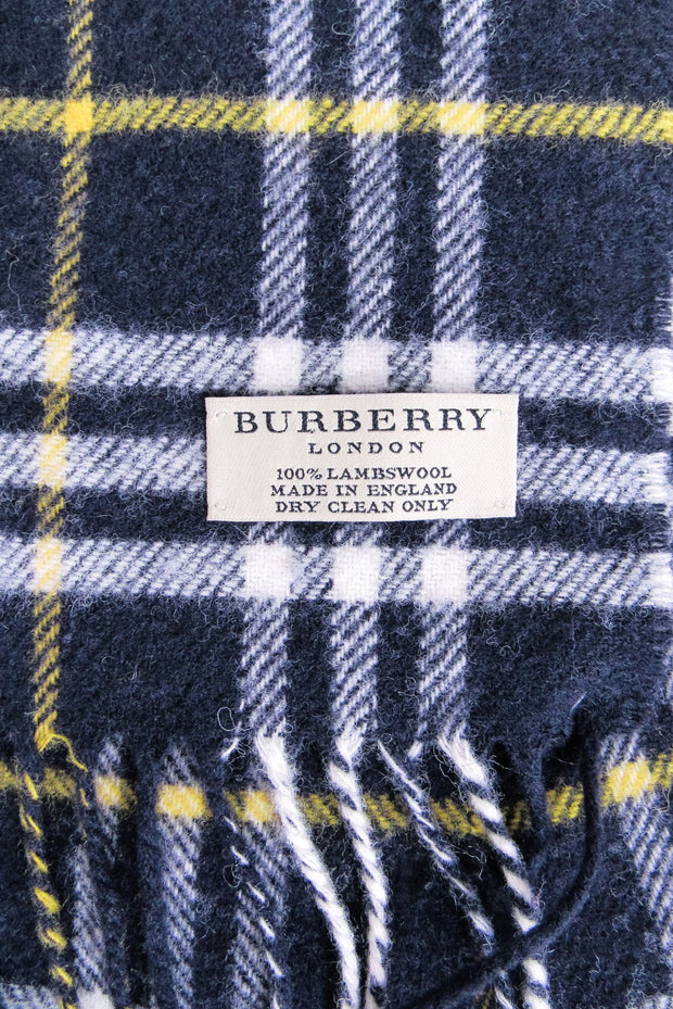Current Boutique-Burberry - Navy, White, & Yellow Plaid Lambswool Scarf