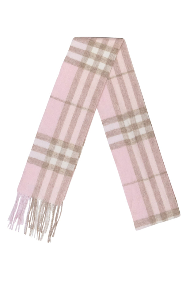 Current Boutique-Burberry - Pink & Beige Small Plaid Fringe Scarf