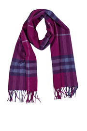 Current Boutique-Burberry - Pink & Purple Plaid Fringe Hem Cashmere Scarf